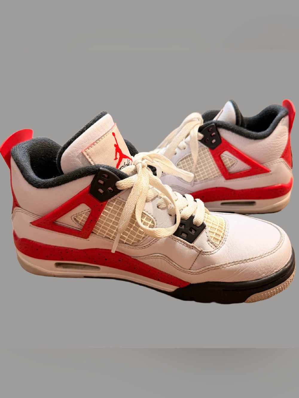 Jordan 4 Red Cement Retro GS 5.5y 7 Women 408452-161 White Fire Black Grey VGUC